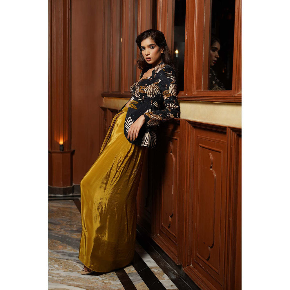 AHI Clothing Black Abstract Heavy Crepe Drape Top with Skirt