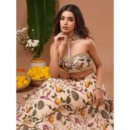 AHI Clothing Cream Lemon Printed Indo Top With Skirt