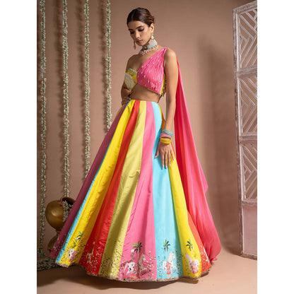 AHI Clothing Horse Print Multicolour Crepe One Shoulder Lehenga And Blouse