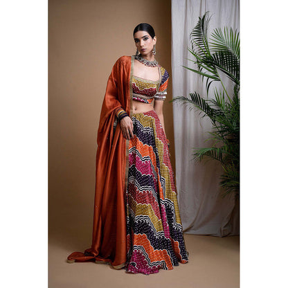 AHI Clothing Multicolour Digital Printed Heavy Crepe Lehenga And Blouse With Dupatta
