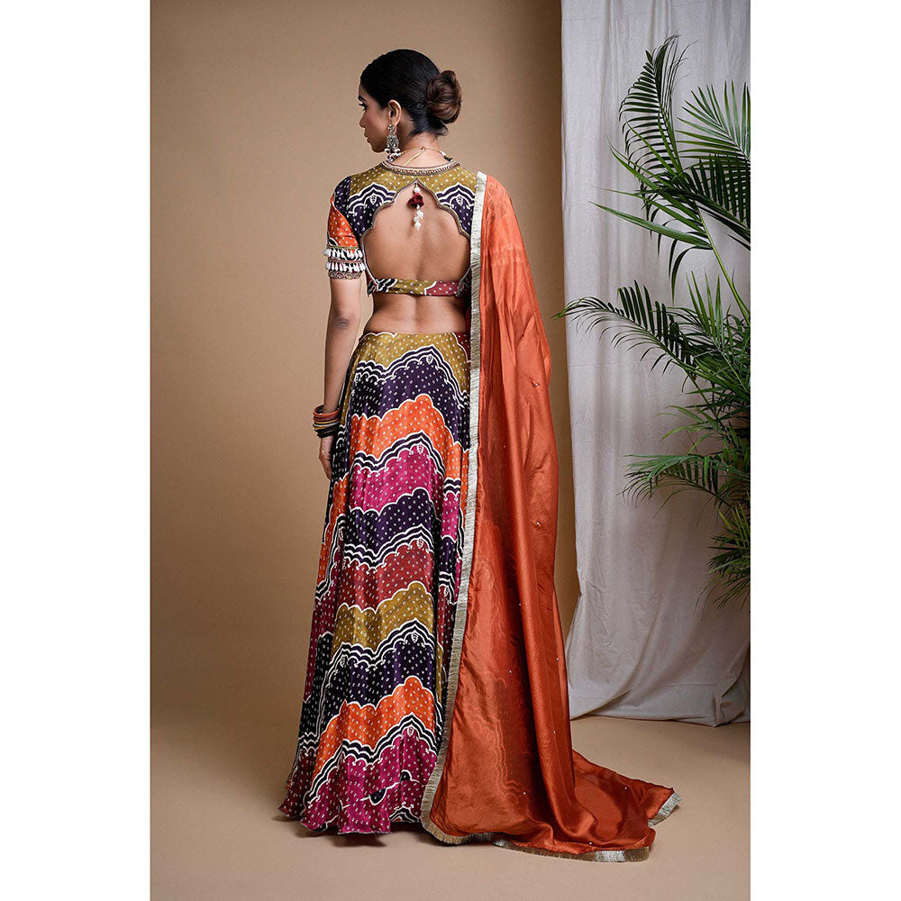 AHI Clothing Multicolour Digital Printed Heavy Crepe Lehenga And Blouse With Dupatta