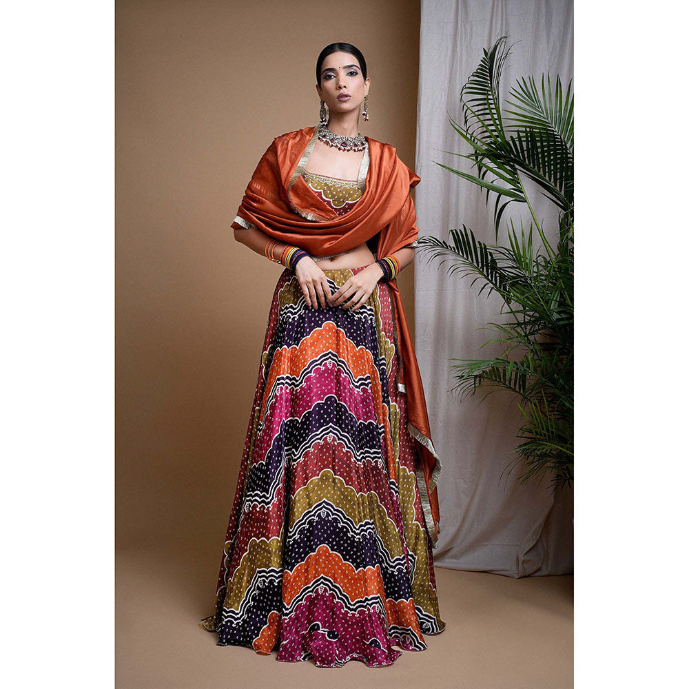 AHI Clothing Multicolour Digital Printed Heavy Crepe Lehenga And Blouse With Dupatta