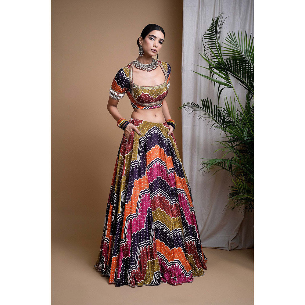 AHI Clothing Multicolour Digital Printed Heavy Crepe Lehenga And Blouse With Dupatta