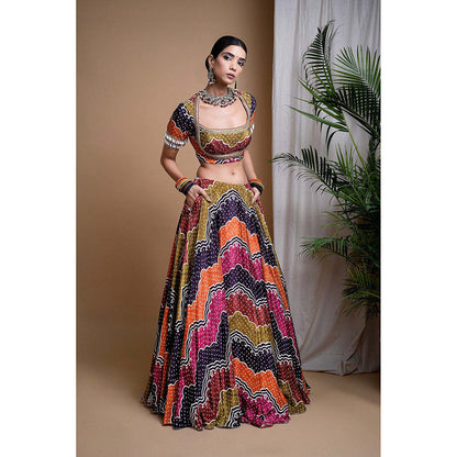 AHI Clothing Multicolour Digital Printed Heavy Crepe Lehenga And Blouse With Dupatta