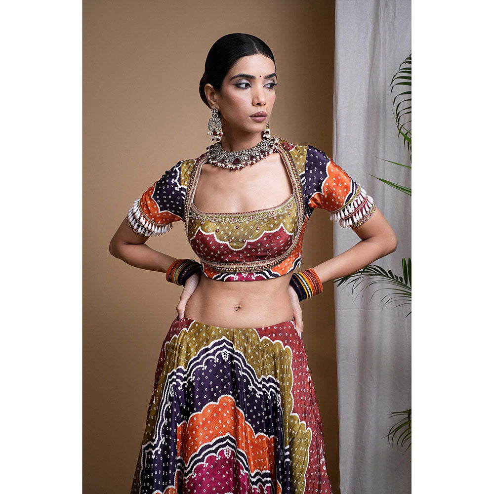 AHI Clothing Multicolour Digital Printed Heavy Crepe Lehenga And Blouse With Dupatta