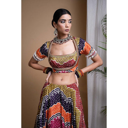 AHI Clothing Multicolour Digital Printed Heavy Crepe Lehenga And Blouse With Dupatta