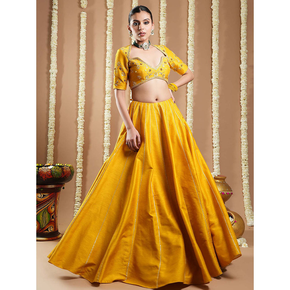 AHI Clothing Mustard Yellow Heavy Slob Silk Lehenga And Blouse With Dupatta