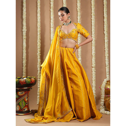 AHI Clothing Mustard Yellow Heavy Slob Silk Lehenga And Blouse With Dupatta