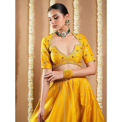 AHI Clothing Mustard Yellow Heavy Slob Silk Lehenga And Blouse With Dupatta