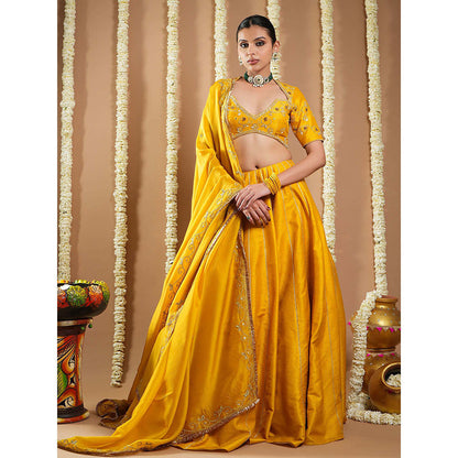AHI Clothing Mustard Yellow Heavy Slob Silk Lehenga And Blouse With Dupatta