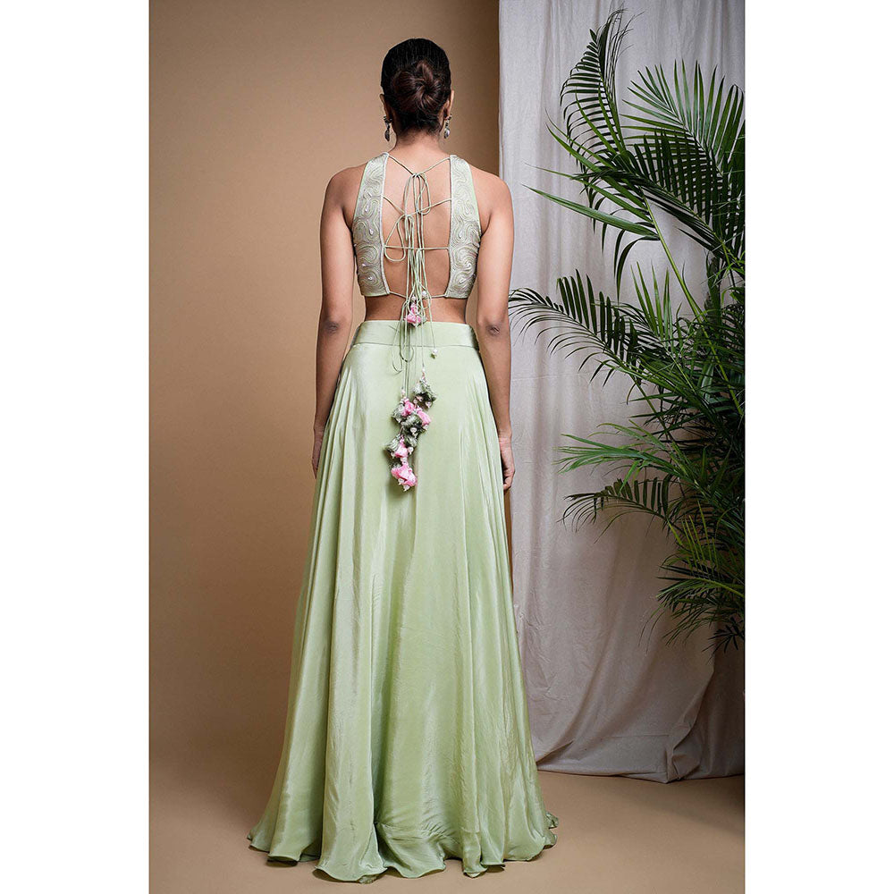 AHI Clothing Pastel Pistachio Green Indo Crepe Top With Skirt