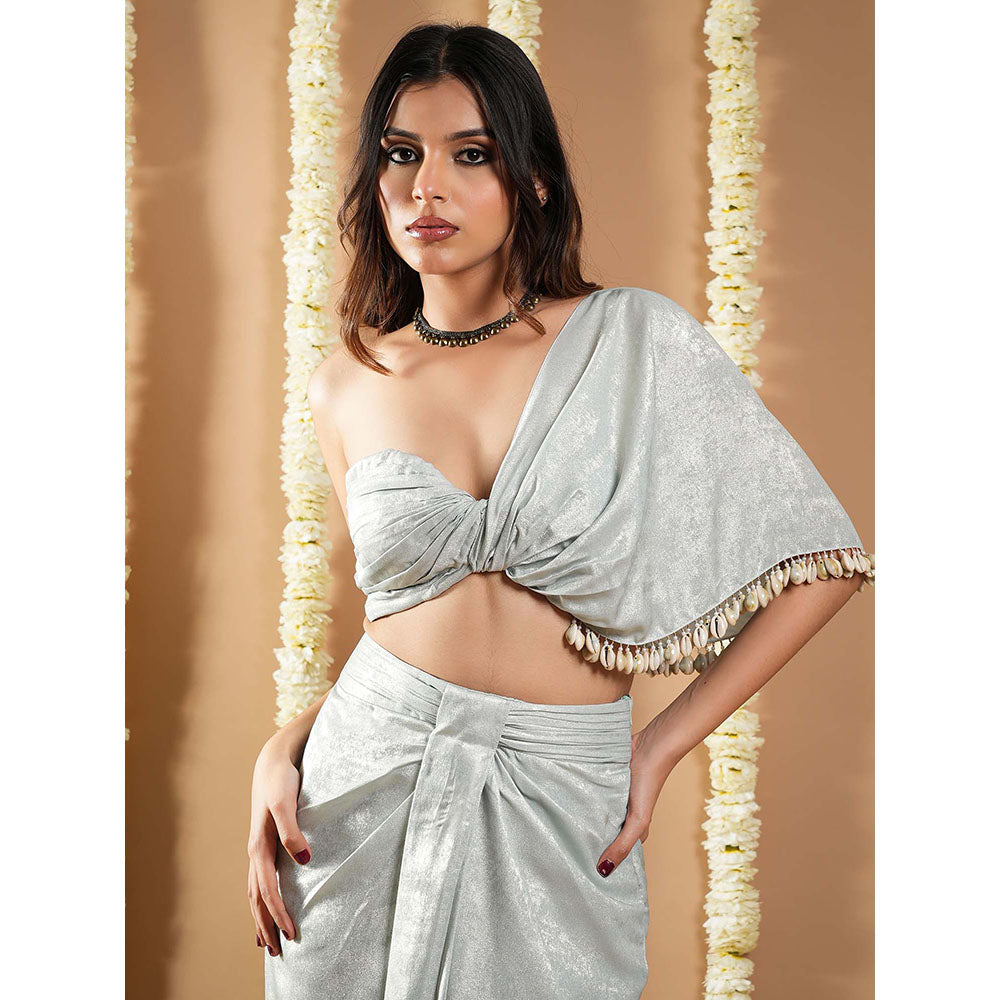 AHI Clothing Powder Blue Kaudi Drape Shimmer Lycra Top With Skirt