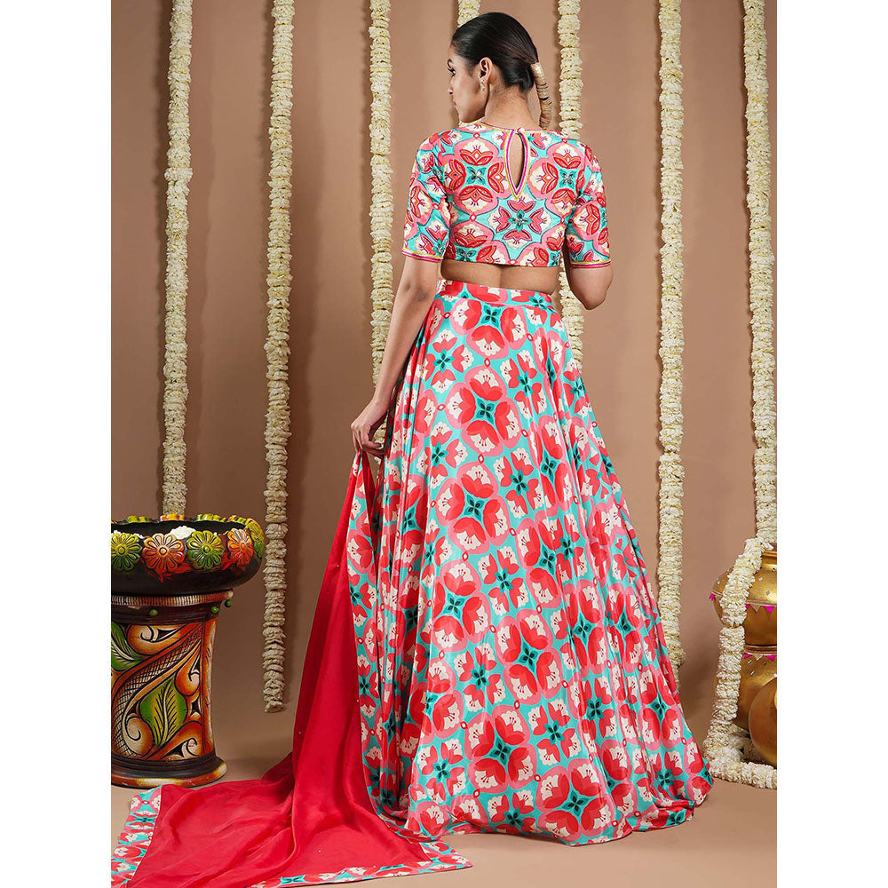 AHI Clothing Red Tile Printed Heavy Lehenga And Blouse With Dupatta