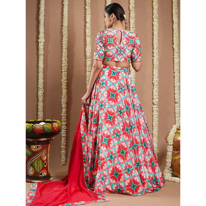 AHI Clothing Red Tile Printed Heavy Lehenga And Blouse With Dupatta