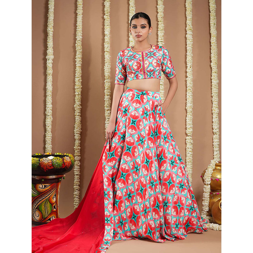 AHI Clothing Red Tile Printed Heavy Lehenga And Blouse With Dupatta