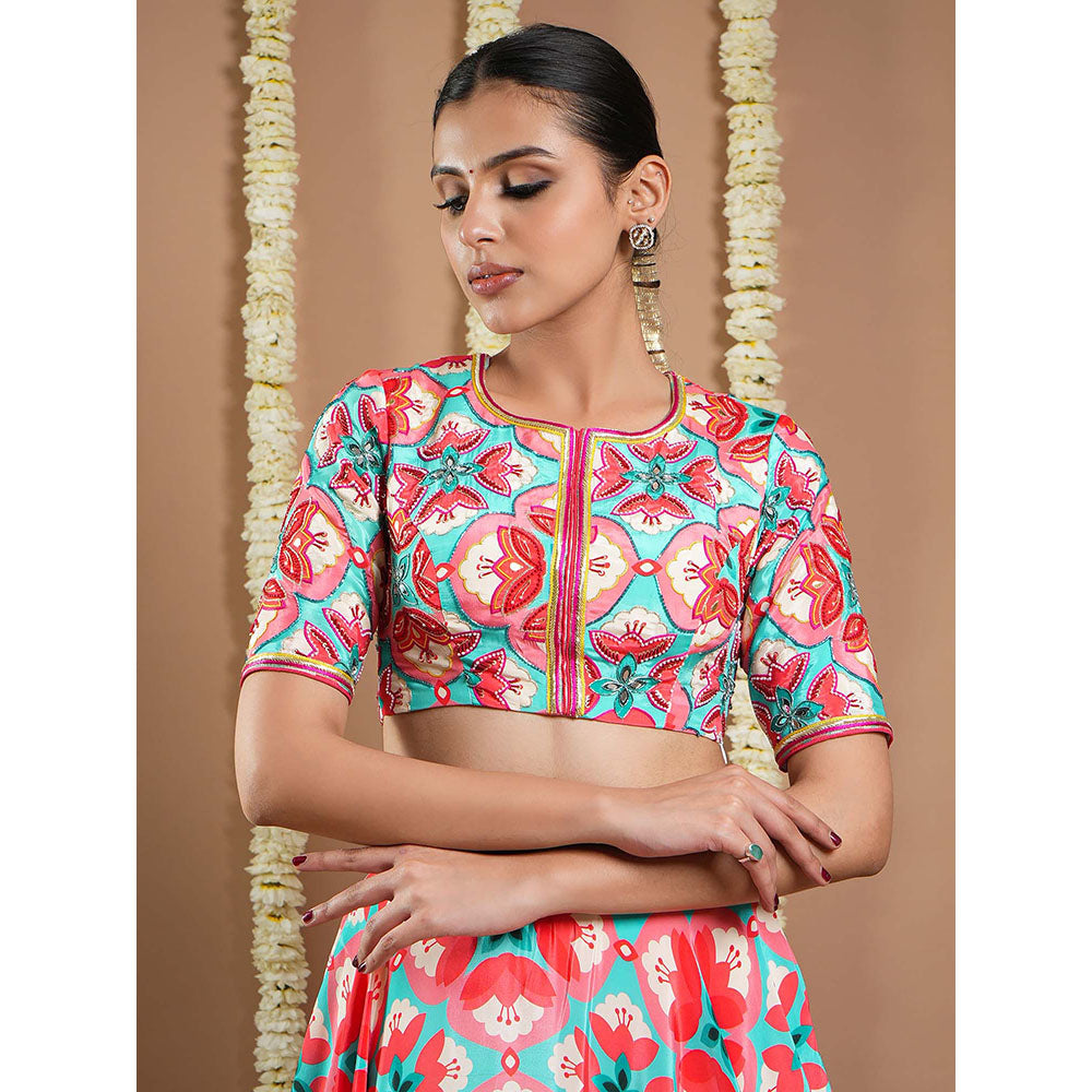 AHI Clothing Red Tile Printed Heavy Lehenga And Blouse With Dupatta