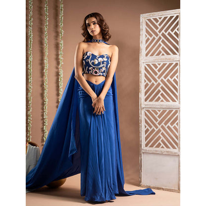 AHI Clothing Royal Blue Drape Corset With Skirt And Dupatta