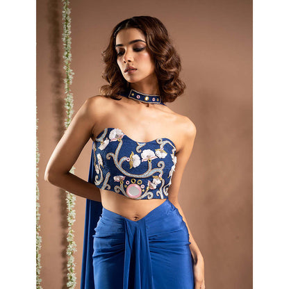 AHI Clothing Royal Blue Drape Corset With Skirt And Dupatta