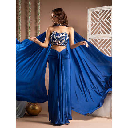 AHI Clothing Royal Blue Drape Corset With Skirt And Dupatta