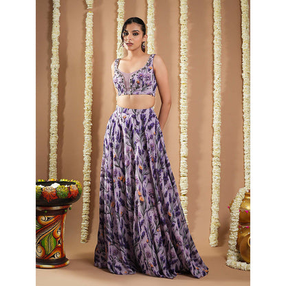 AHI Clothing Violet-Lilac Printed Indo Top With Skirt