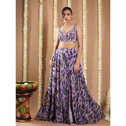 AHI Clothing Violet-Lilac Printed Indo Top With Skirt