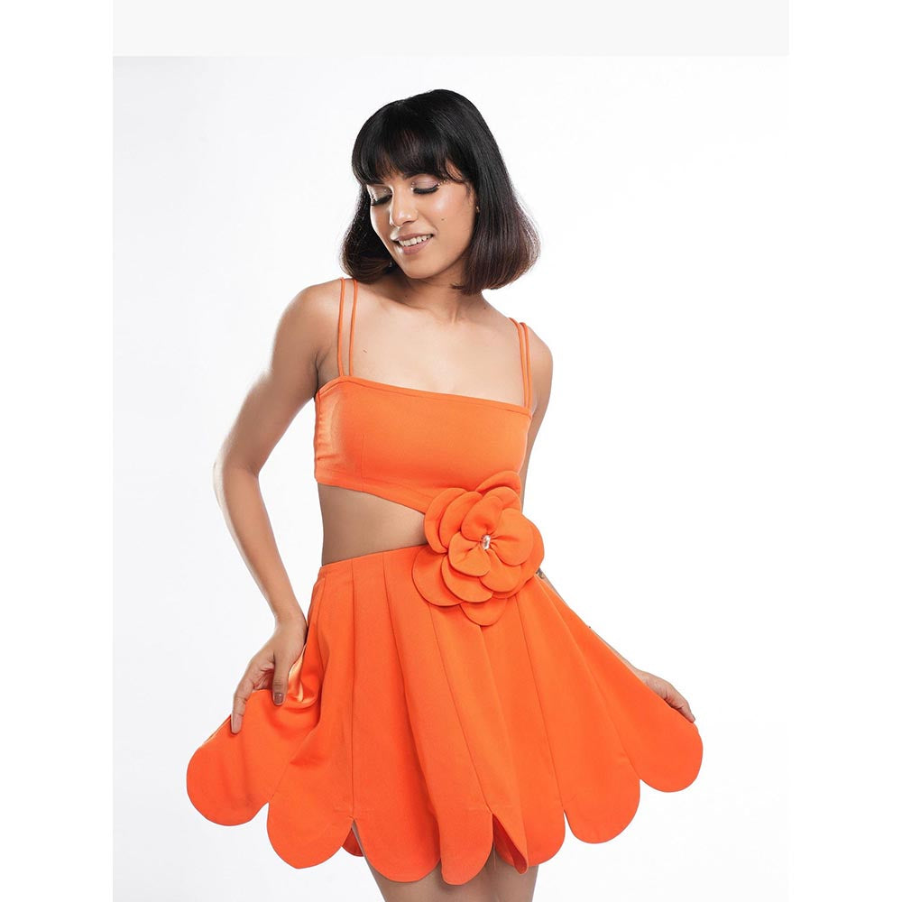 AHI Clothing Audrey Mandarin 3D Flower Scallop Mini Dress