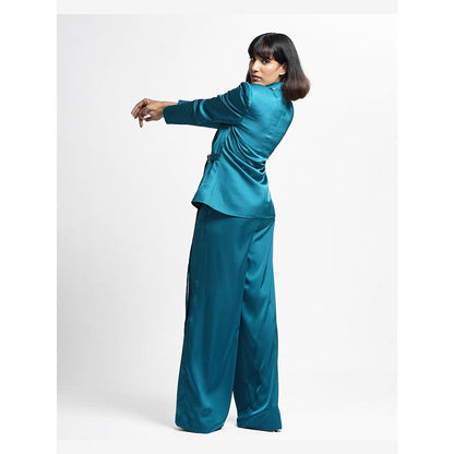 AHI Clothing Quinn - Teal Embellished Wrap Buckle Blazer And Pant Set
