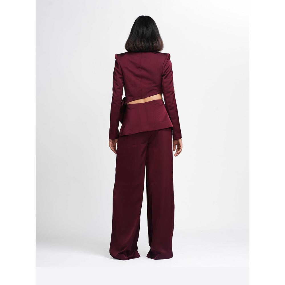 AHI Clothing Miranda - Claret Maroon Embellished Blazer with Pant