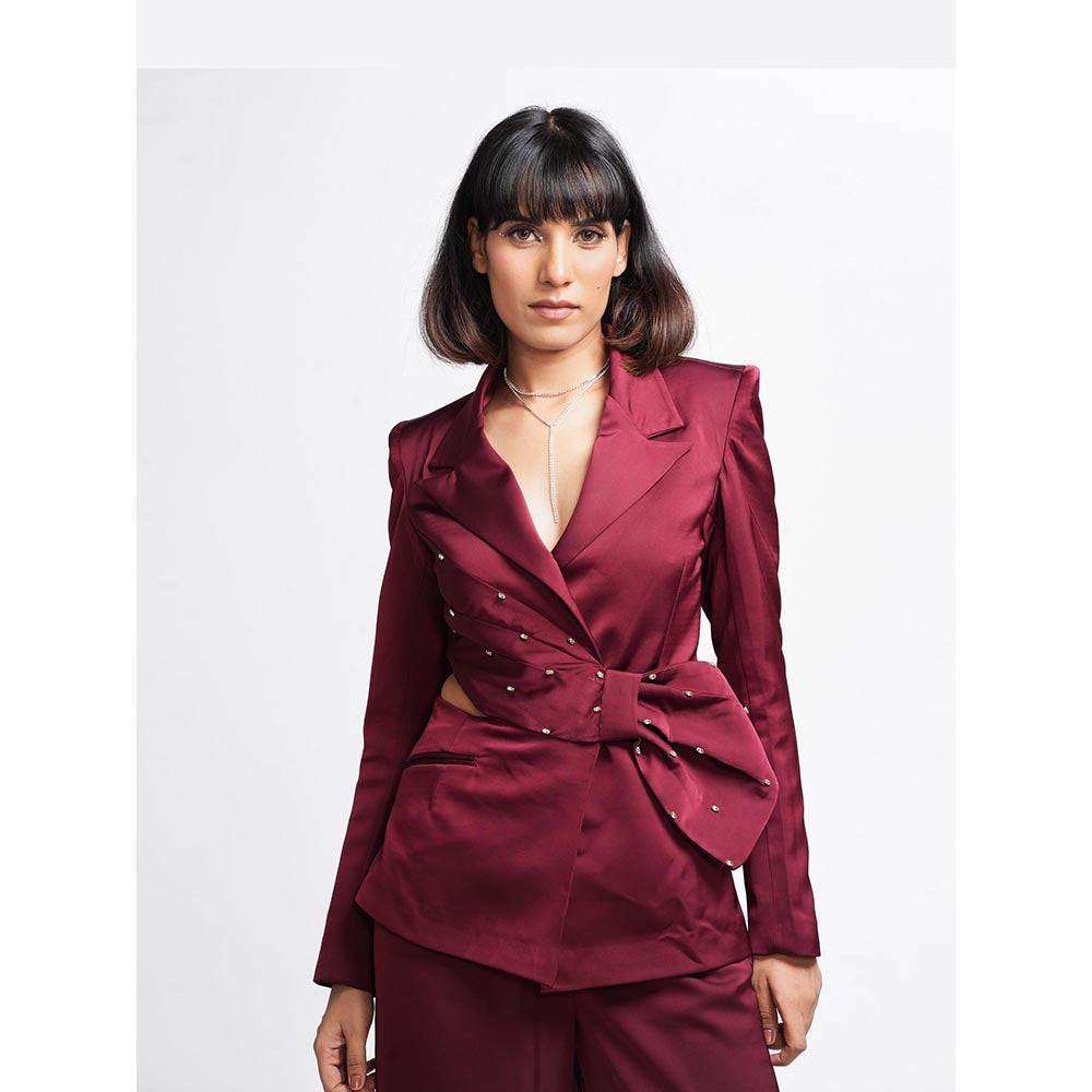 AHI Clothing Miranda - Claret Maroon Embellished Blazer with Pant