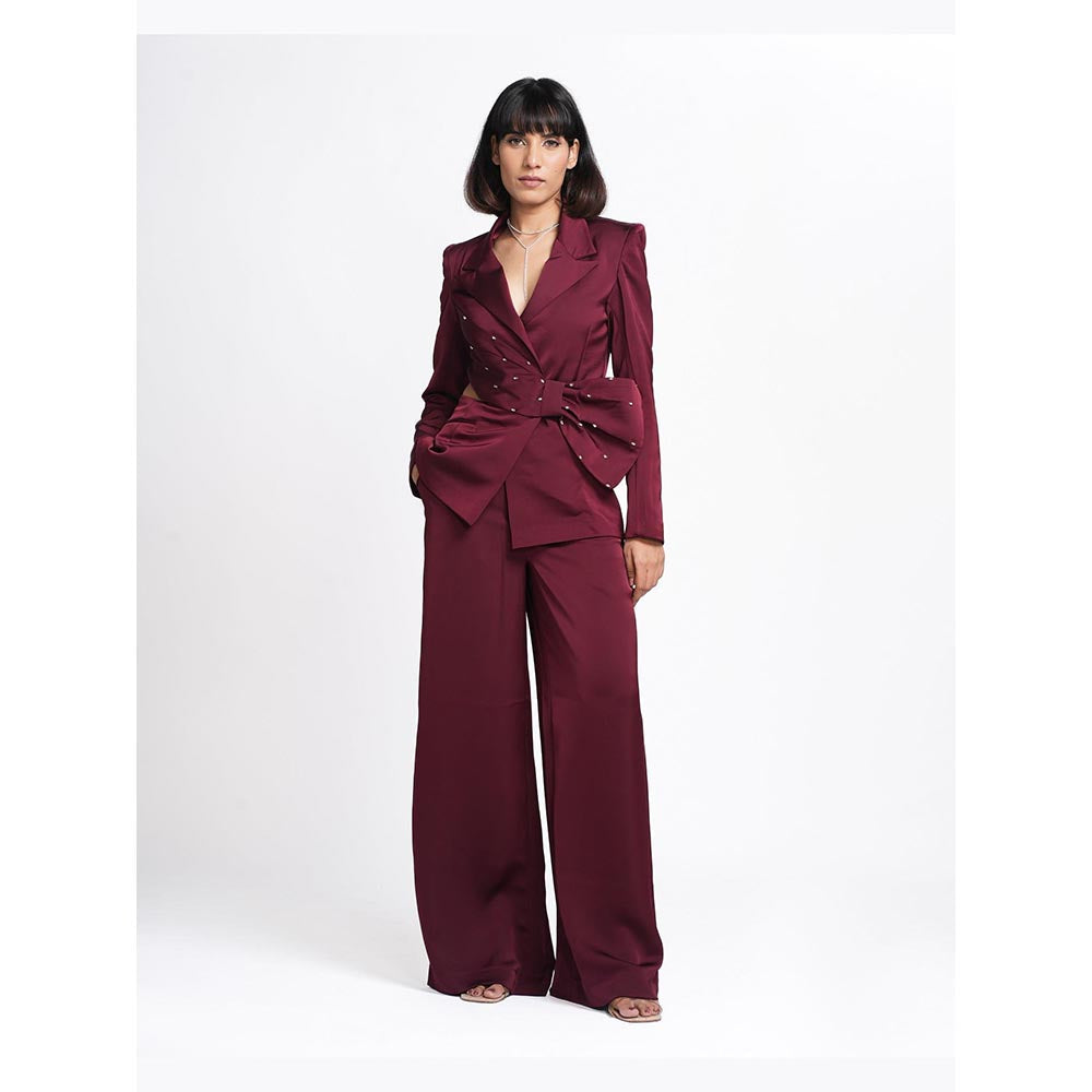 AHI Clothing Miranda - Claret Maroon Embellished Blazer with Pant