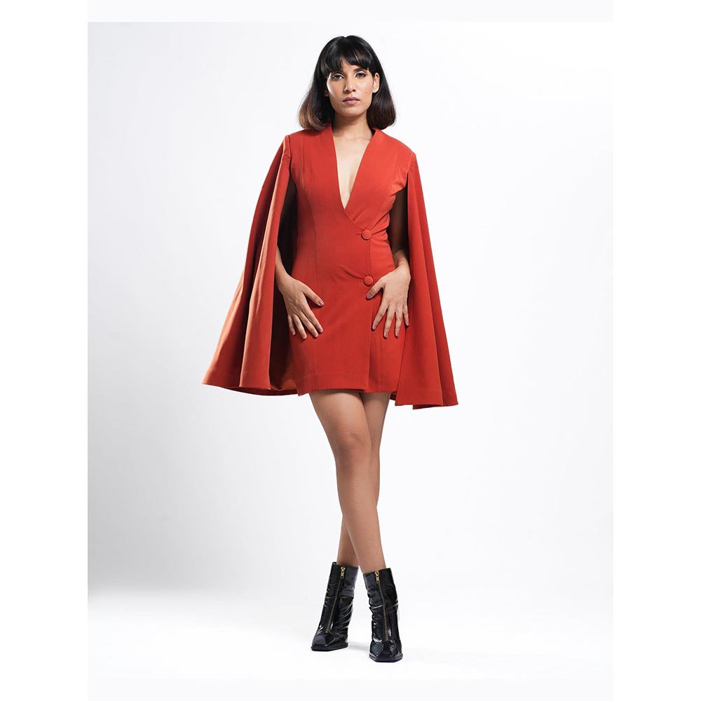 AHI Clothing Tangerine Mahogany Tux Cape Jacket Dress