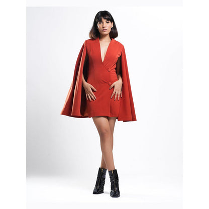 AHI Clothing Tangerine Mahogany Tux Cape Jacket Dress