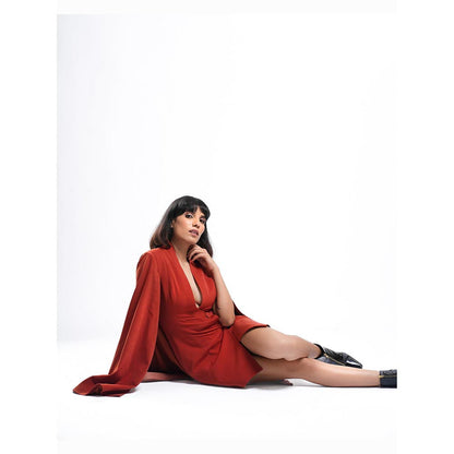 AHI Clothing Tangerine Mahogany Tux Cape Jacket Dress