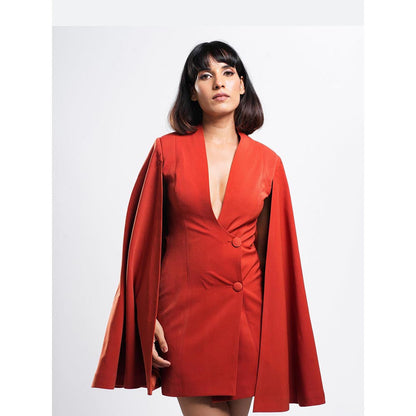 AHI Clothing Tangerine Mahogany Tux Cape Jacket Dress