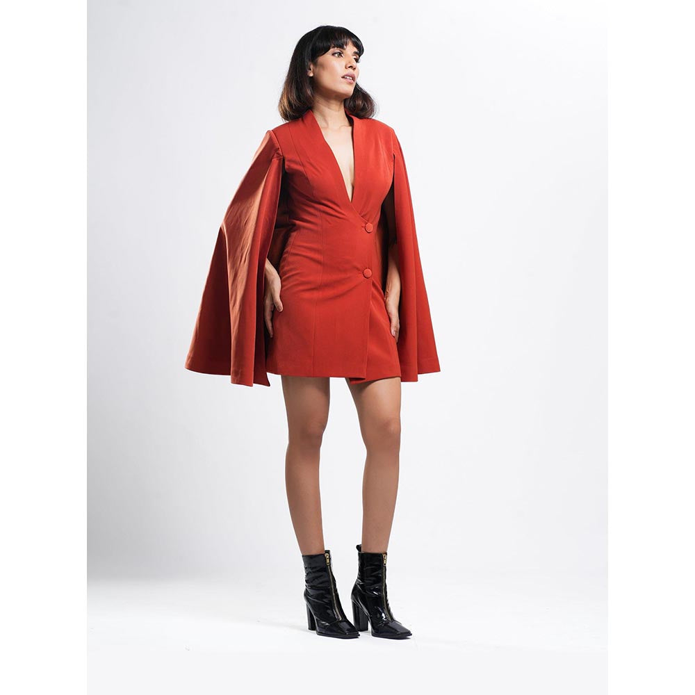 AHI Clothing Tangerine Mahogany Tux Cape Jacket Dress