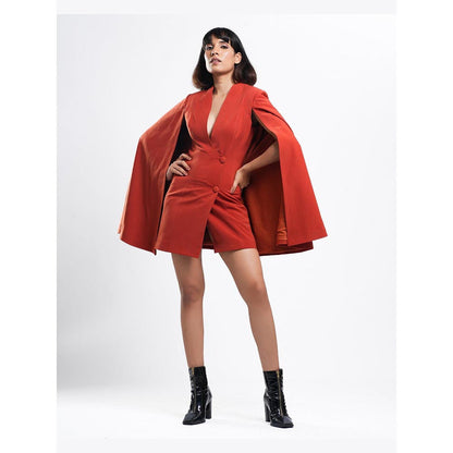 AHI Clothing Tangerine Mahogany Tux Cape Jacket Dress