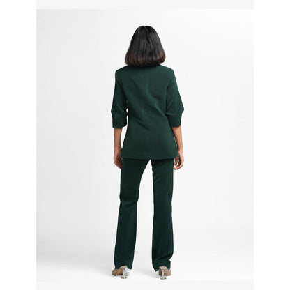 AHI Clothing Agatha - Dark Green 3-D Brooch Blazer with Pant
