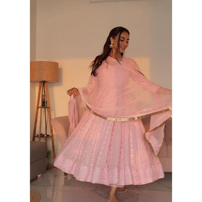 AHI Clothing Pink Chikankari Anarkali Kurta with Palazzo and Dupatta