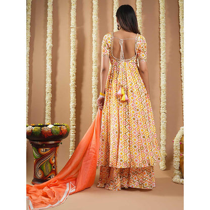 AHI Clothing Multi-Color Multicolor Printed Anarkali Kurta with Palazzo and Dupatta