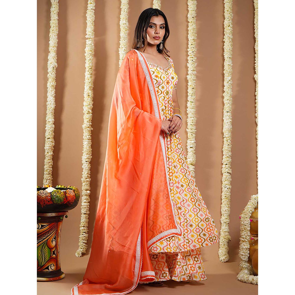 AHI Clothing Multi-Color Multicolor Printed Anarkali Kurta with Palazzo and Dupatta