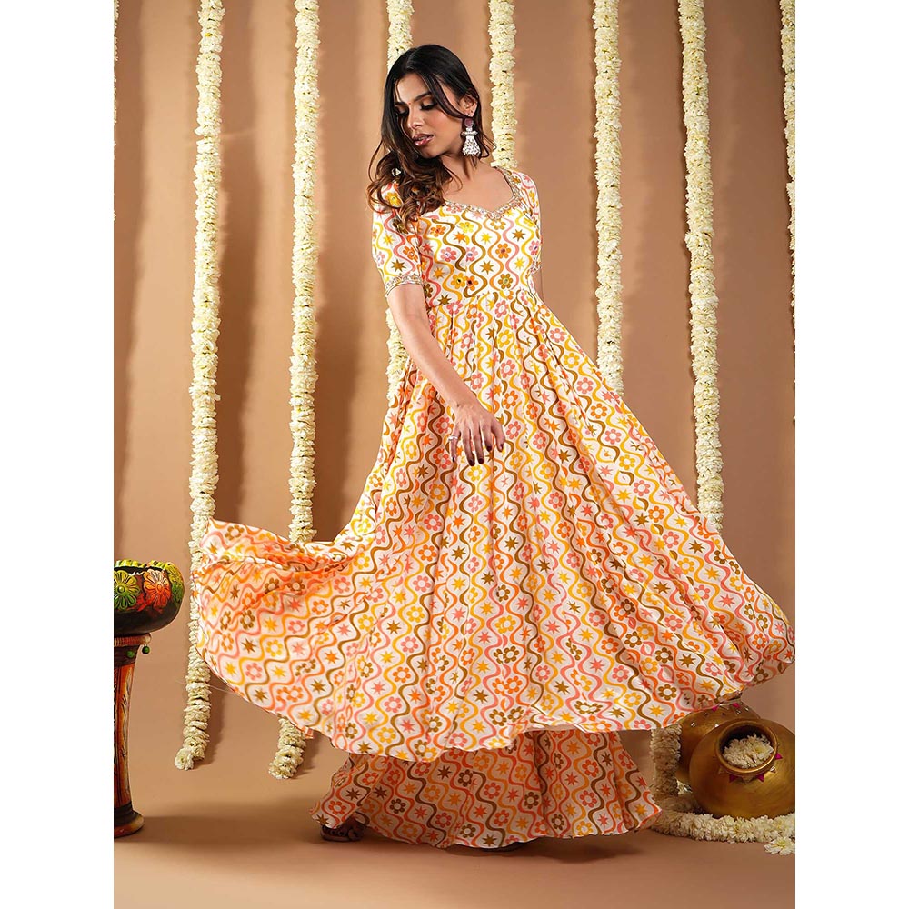 AHI Clothing Multi-Color Multicolor Printed Anarkali Kurta with Palazzo and Dupatta