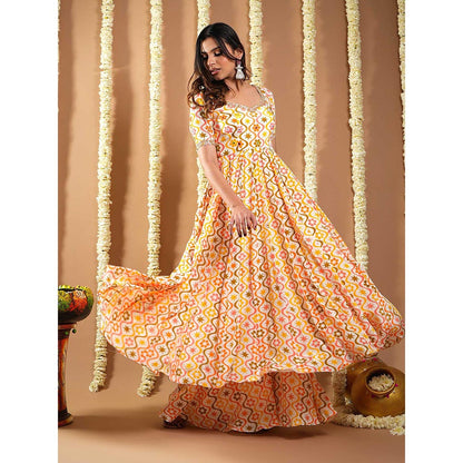 AHI Clothing Multi-Color Multicolor Printed Anarkali Kurta with Palazzo and Dupatta