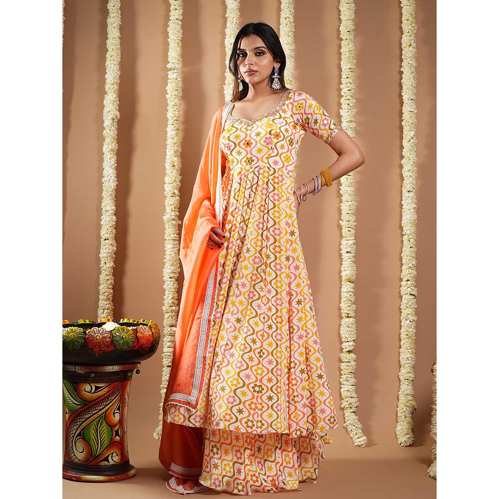 AHI Clothing Multi-Color Multicolor Printed Anarkali Kurta with Palazzo and Dupatta