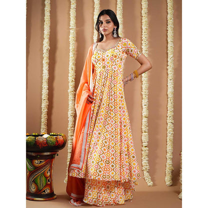 AHI Clothing Multi-Color Multicolor Printed Anarkali Kurta with Palazzo and Dupatta