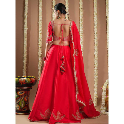 AHI Clothing Chilli Red Heavy Silk Lehenga with Choli and Dupatta