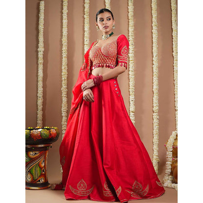 AHI Clothing Chilli Red Heavy Silk Lehenga with Choli and Dupatta