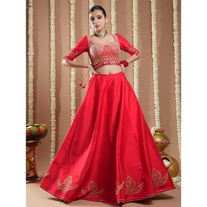 AHI Clothing Chilli Red Heavy Silk Lehenga with Choli and Dupatta