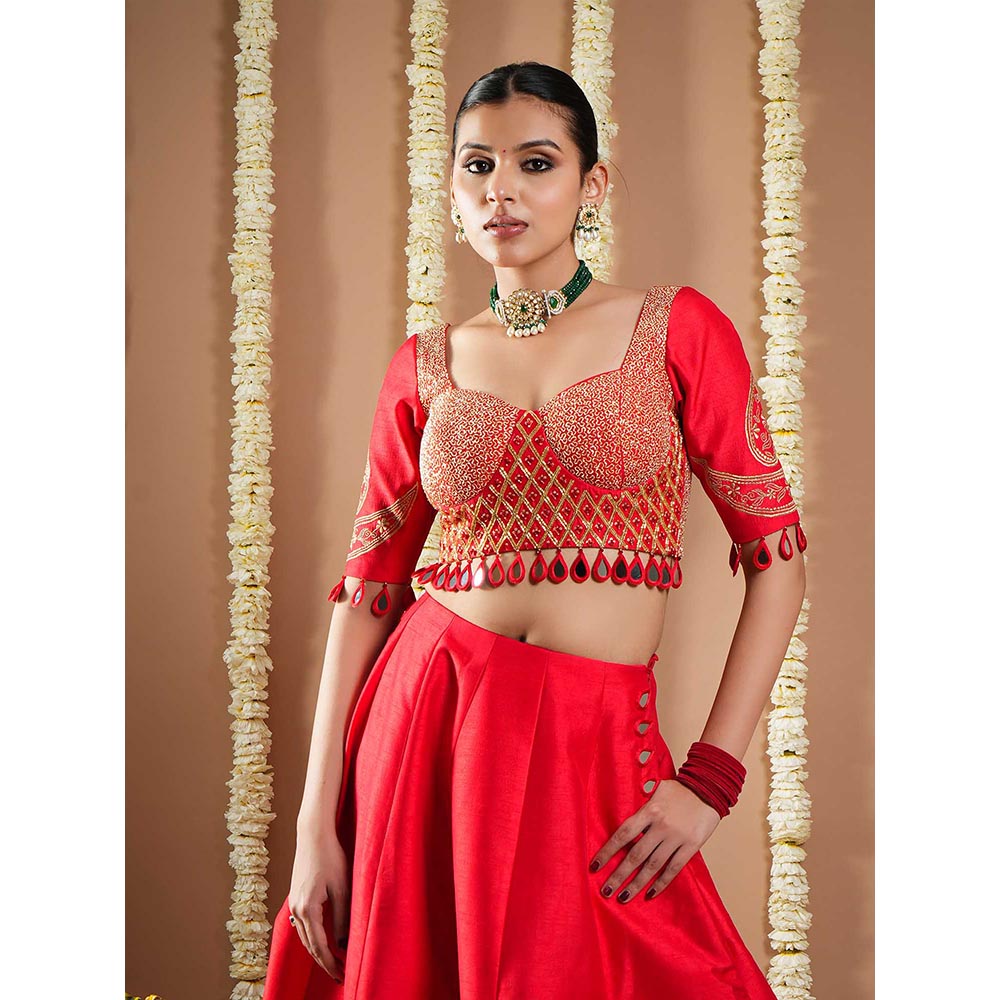 AHI Clothing Chilli Red Heavy Silk Lehenga with Choli and Dupatta