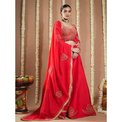AHI Clothing Chilli Red Heavy Silk Lehenga with Choli and Dupatta