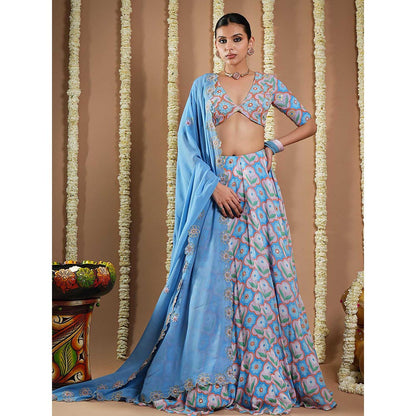 AHI Clothing Endless Sky Blue Printed Lehenga with Choli and Dupatta